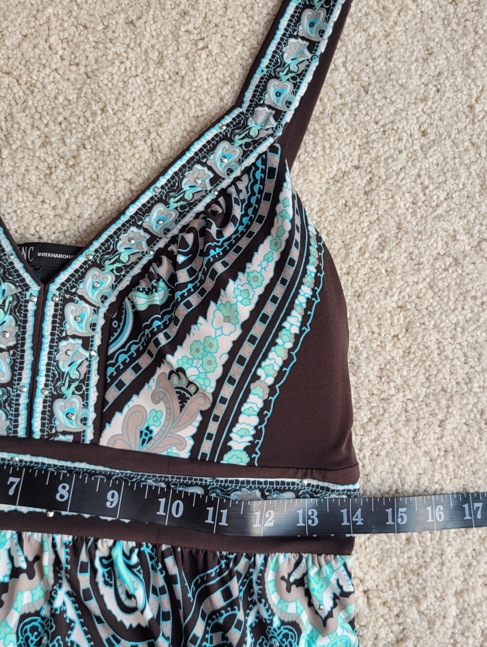 INC International Concepts Black Maxi Dress with Teal Paisley Print Size M - Picture 7 of 9